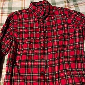 Red Plaid Button-Up Shirt